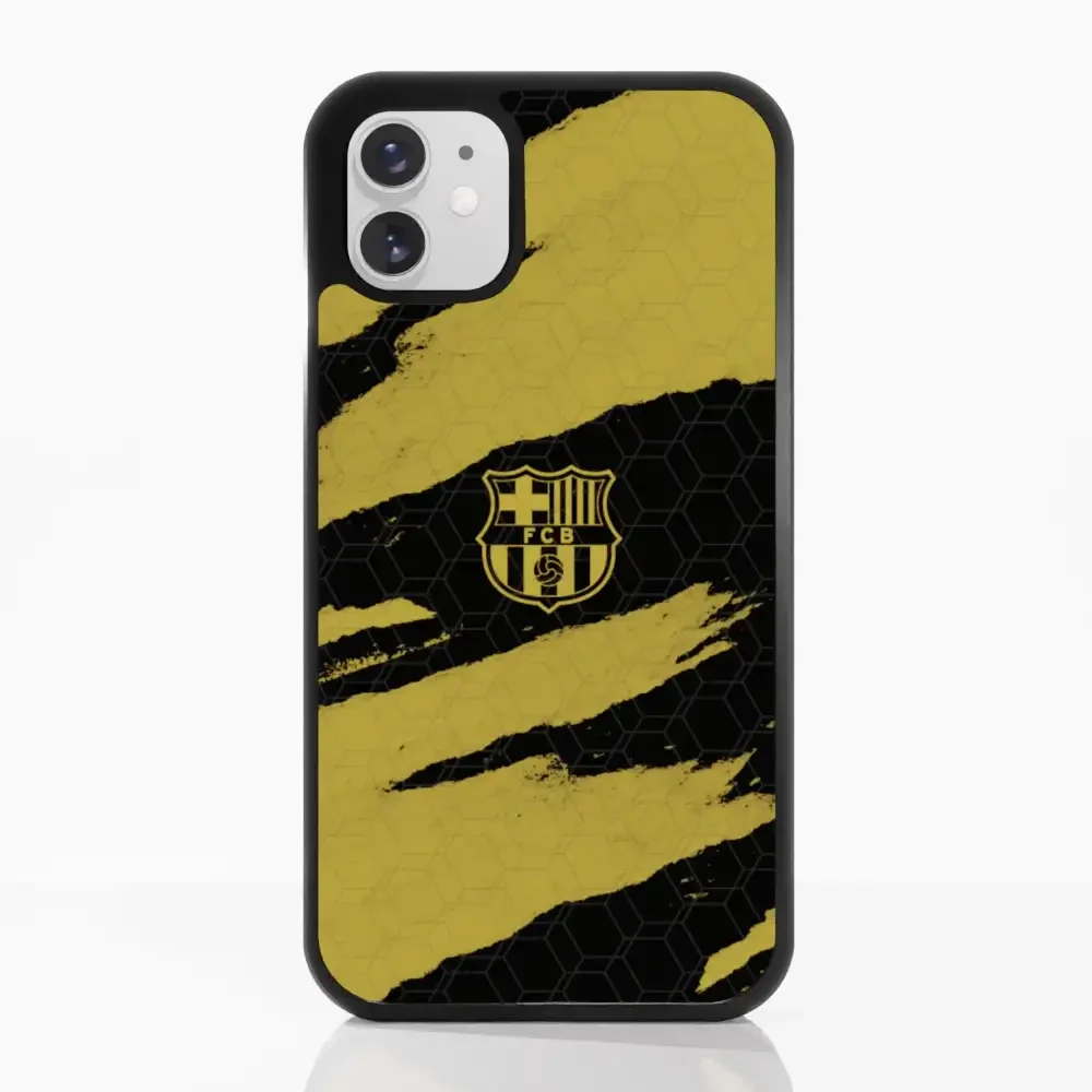 FC Barcelona Official 3D Phone Case Design Black and Yellow abstract stripes