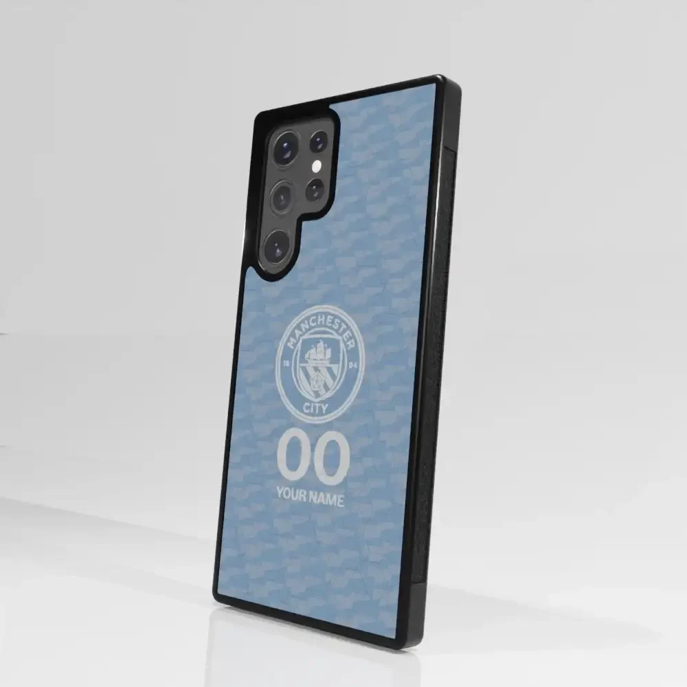 Man City Official 3D Phone Case Design Light Blue Flag Pattern + Name - Image 104