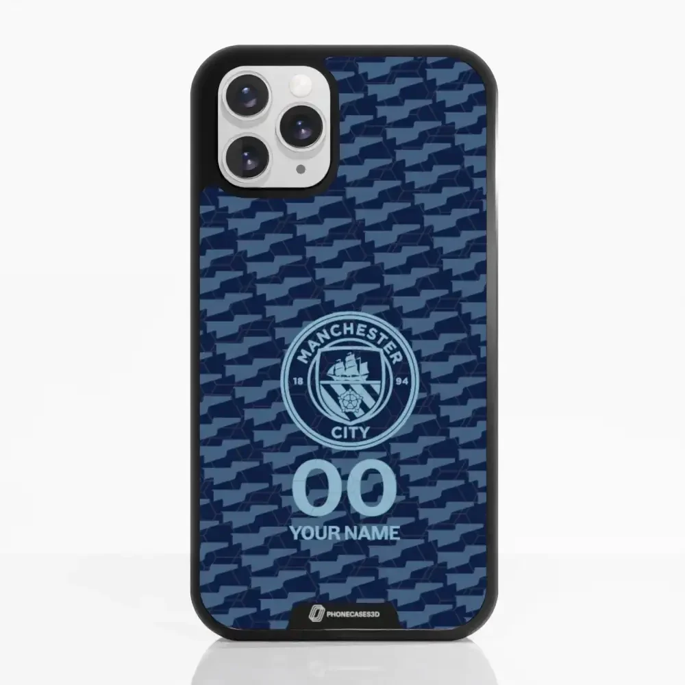 Man City Official 3D Phone Case Design Dark Blue Flag Pattern + Name - Image 2