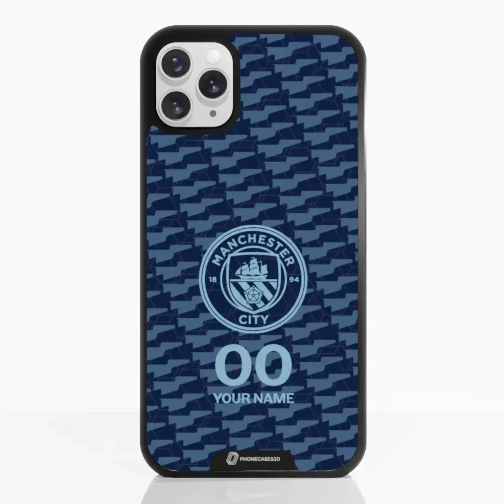 Man City Official 3D Phone Case Design Dark Blue Flag Pattern + Name - Image 3
