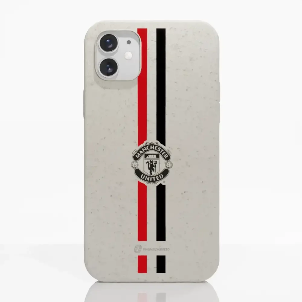 Manchester United Official Compostable Phone Case vertical stripes & shield