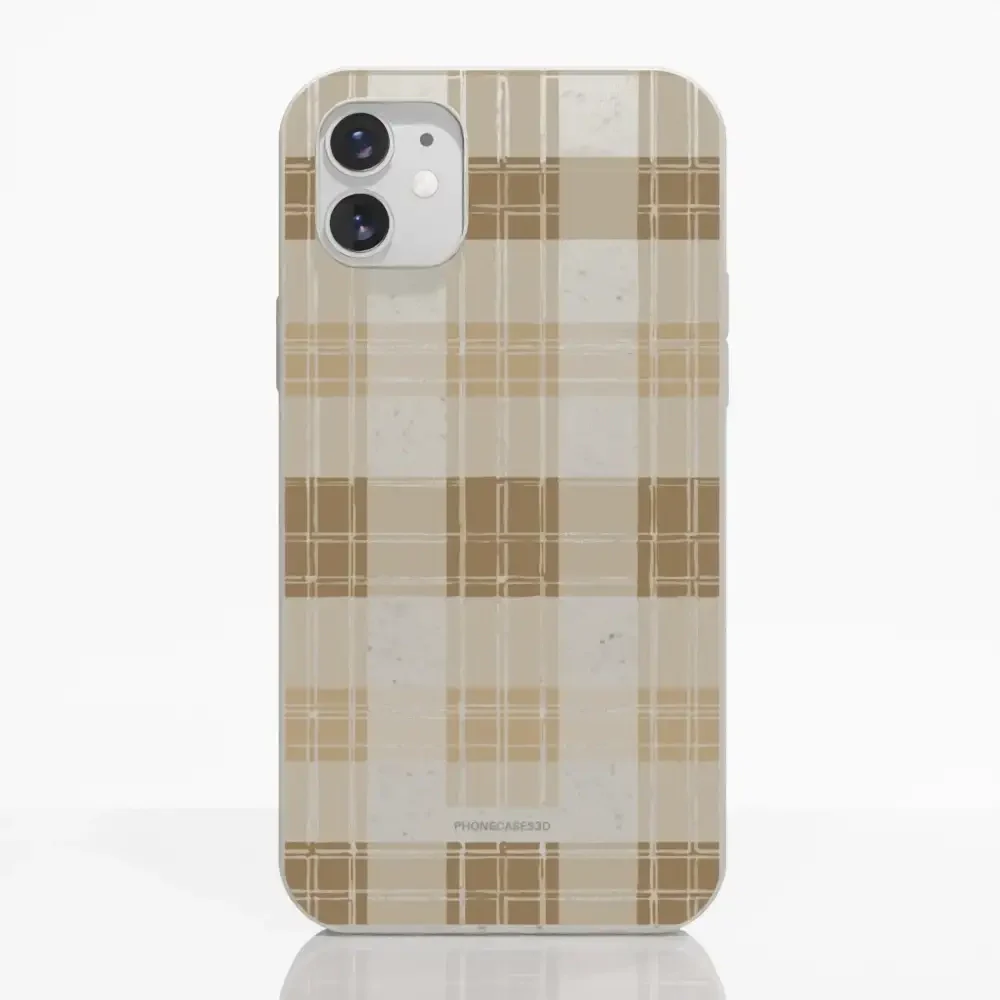 PC3D Compostable Phone Case Design with Brown Gingham Pattern