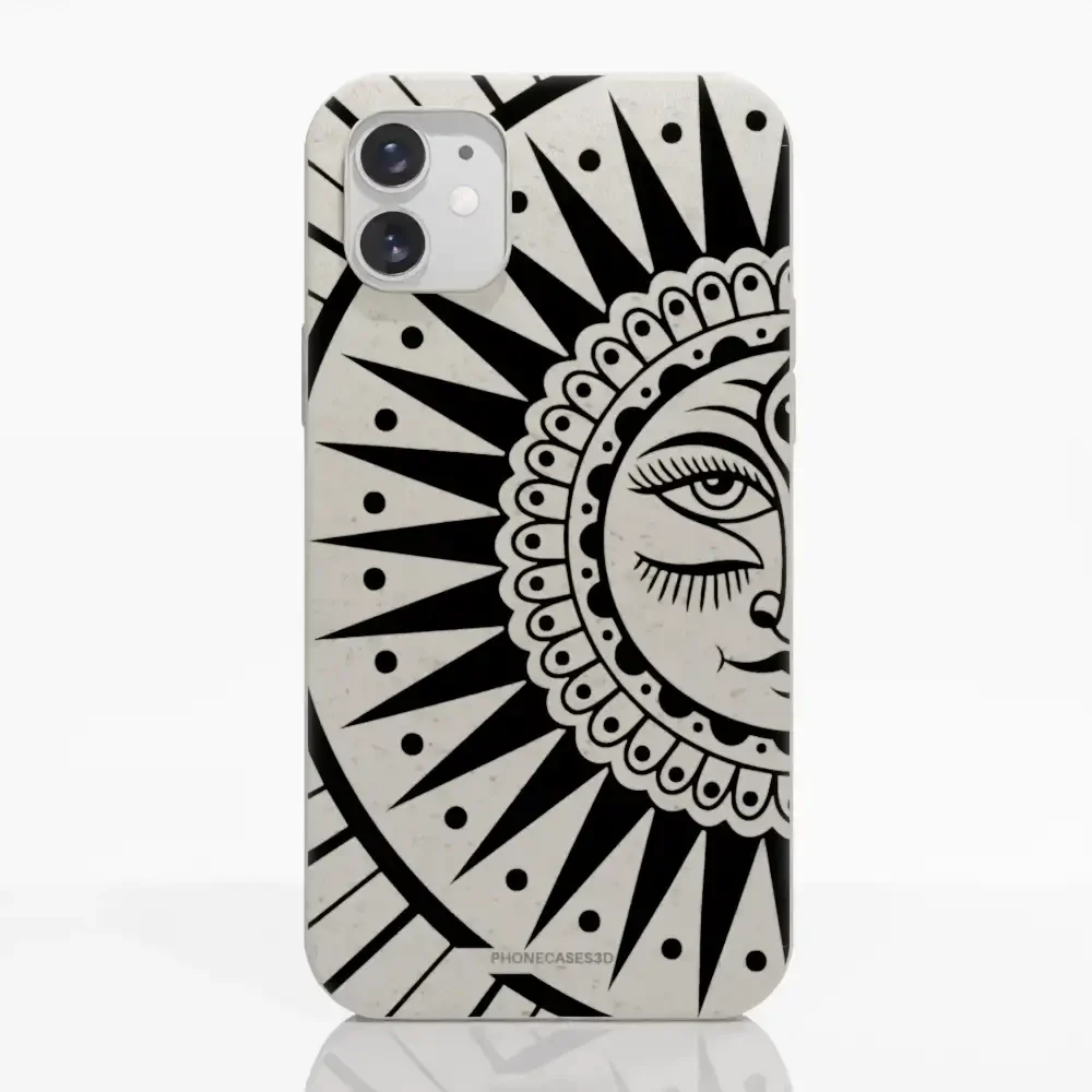 Sinsentido Official Compostable Phone Case Design Black and White Cosmic Sun