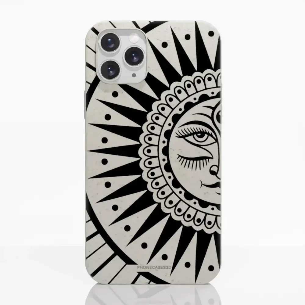 Sinsentido Official Compostable Phone Case Design Black and White Cosmic Sun - Image 2