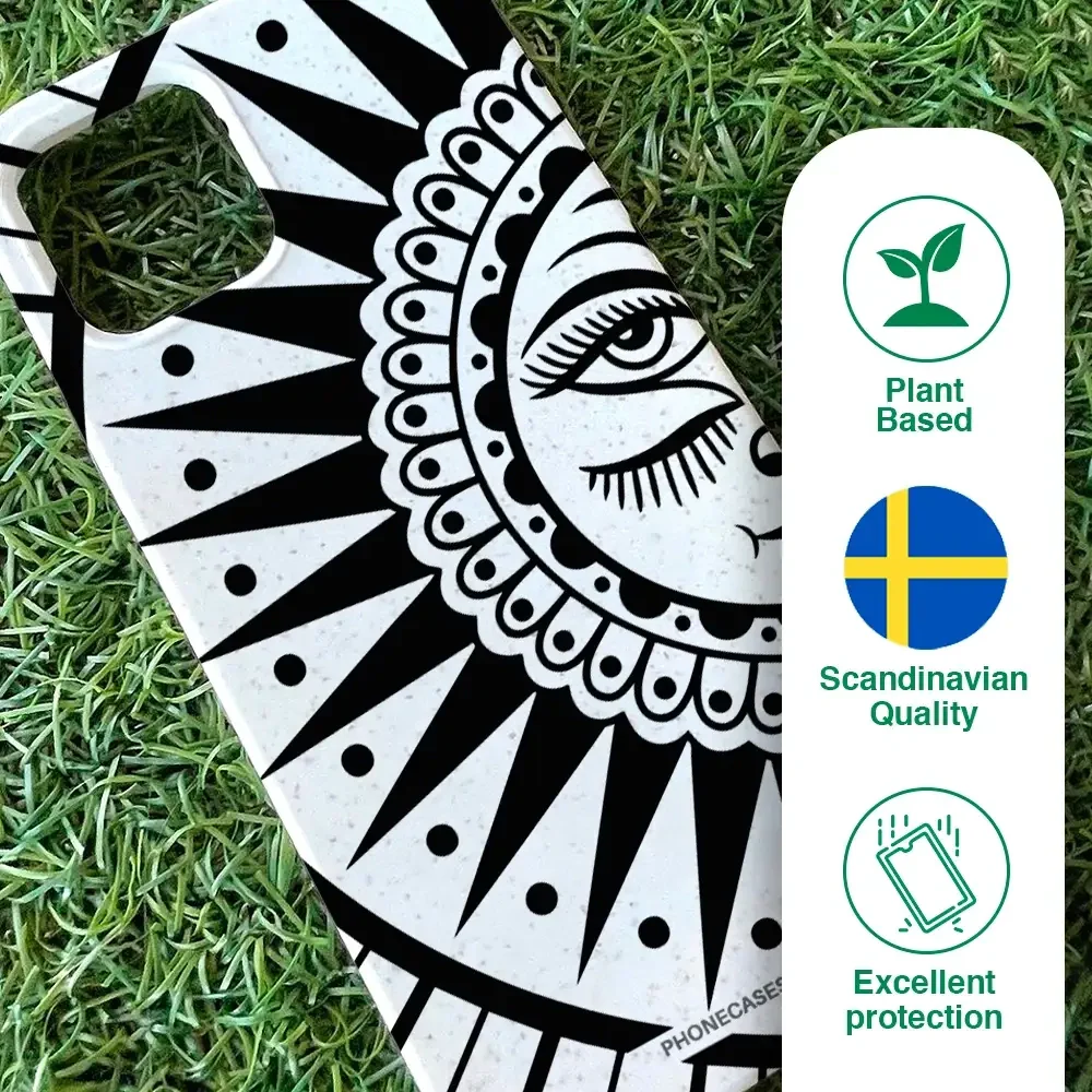 Sinsentido Official Compostable Phone Case Design Black and White Cosmic Sun - Image 49