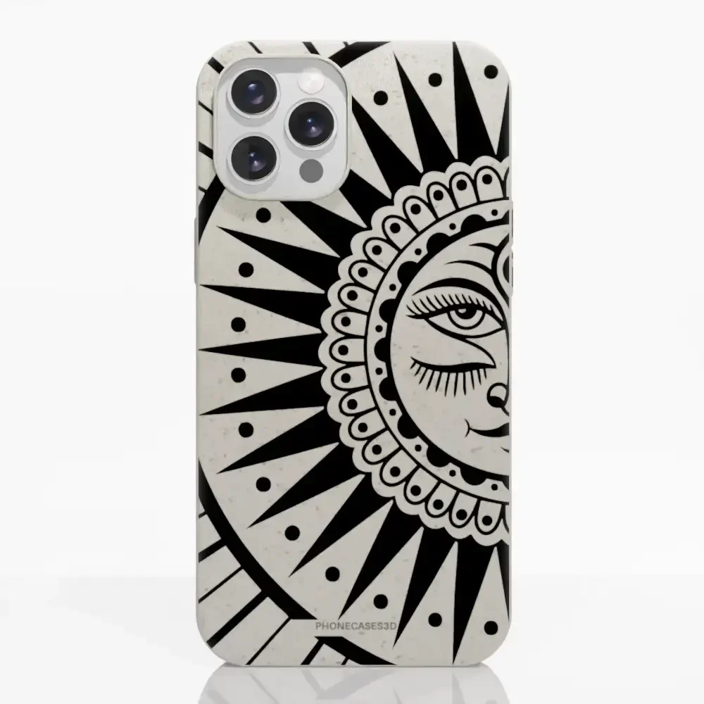 Sinsentido Official Compostable Phone Case Design Black and White Cosmic Sun - Image 5