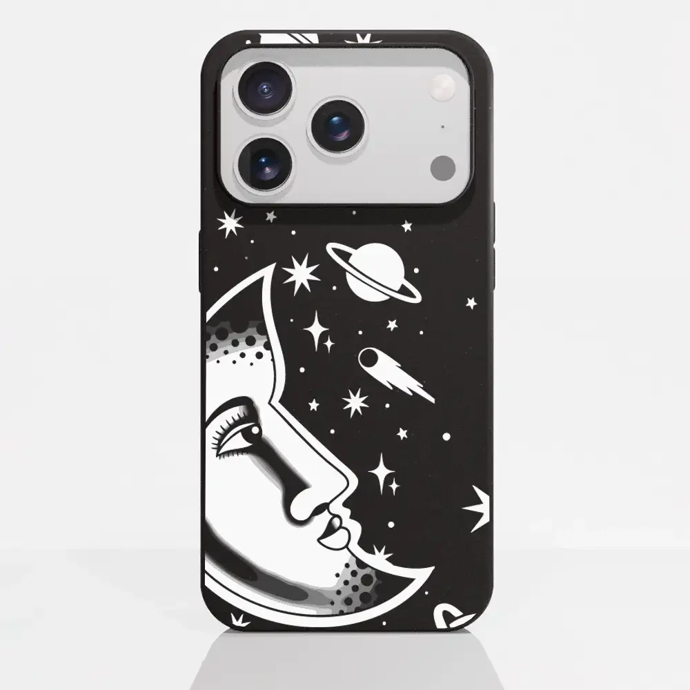Sinsentido Official Compostable Phone Case Design Black and White Planet Moon - Image 25