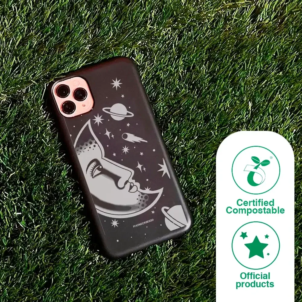 Sinsentido Official Compostable Phone Case Design Black and White Planet Moon - Image 48